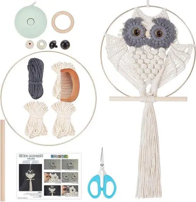 Produktbild von Famanu Macramé-Uilenset mit Video-Tutorials - Ideal für Anfänger