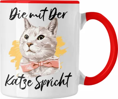Produktbild von Trendation - Die Mit Der Katze Spricht Tasse Geschenk Geburtstag Weihnachten Katzen Mama Katzenbesitzer (Rot)