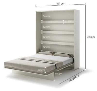 Productafbeelding van Furniture24: Opklapbedconcept Lenart, wandklapbed met lattenbodem, V-bed, wandbed met bedombouw en geïntegreerd opklapbed, functioneel bed BC-12, 160 x 200 cm, kasjmier, verticaal