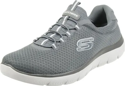 A single gray Skechers shoe is shown against a white background.