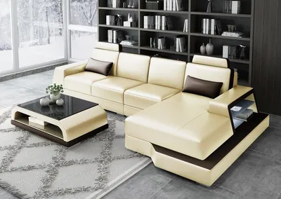 Immagine prodotto di Divano ad angolo, divano letto, angolo salotto, divano imbottito a forma di L, divano in pelle, divani beige, set di divani