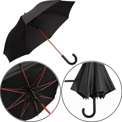 Produktbild von Stockschirm Automatik 103cm Damen, Herren schwarz- rot Öffnung per Knopfdruck
