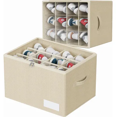 Productafbeelding van Schoenendoos schoenenopbergdoos schoenenorganizer - 12 paar - Transparant met rits - Beige - 43 x 32 x 31 cm