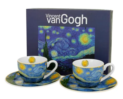 Produktbild von DUO ART GALLERY Sada 2 šálok na espresso 90 ml STARRY NIGHT s podšálkami, nový porcelán z kostnej Číny