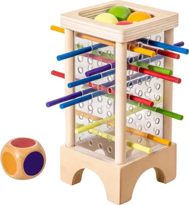 Holz Lernspiel für Kinder ab 3 Jahren, Spielbrett ca. 8x16,5x8 cm, mit Bällen und Stäbchen