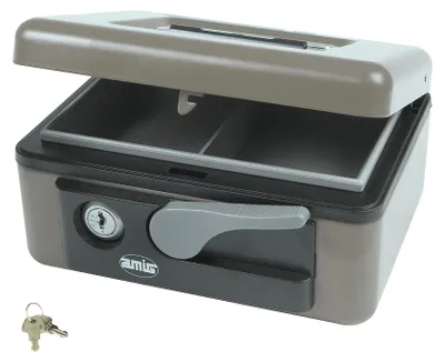 Immagine prodotto di Cassaforte – Cassaforte per denaro, banconote e monete – Con cassetto per monete – Maniglia automatica e serratura a chiave – Colore blu – Acciaio – 165