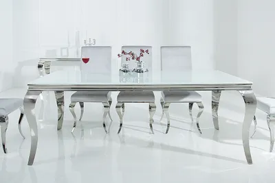 Produktbild von Barock Design Esstisch MODERN BAROCK 200cm weiß Edelstahl Opalglas Tischplatte Esszimmertisch Glastisch
