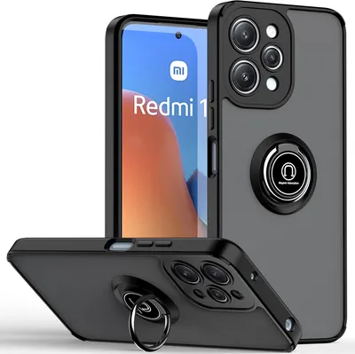 Produktbild von Hülle für Xiaomi Redmi 12 Ring Halter Ständer Matte Transluzent TPU Bumper Stoßfest Schutzhülle Schwarz