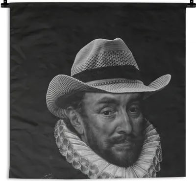 Produktbild von MuchoWow® Wandteppich Wandbehang Porträt von Wilhelm I. - Adriaen Thomasz - Schwarz und Weiß 150x150 cm Tapisserie Dekoration Wandtuch - Wohnaccessoires - Modernes
