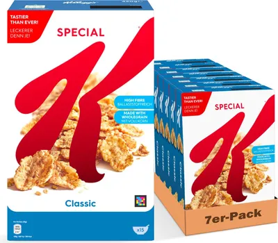 Produktbild von Kellogg’s Special K Classic (7 x 450 g) – knusprige Getreide-Flakes mit Vollkornweizen – ballaststoffreiche Frühstückscerealien – natürlicher Genuss ohne künstliche Farb- und Aromastoffe