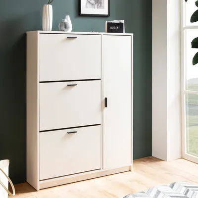 Produktbild von FineBuy Schuhschrank Weiß 90x120x24 cm Schuhkipper Geschlossen Schuhkommode Modern Flurschrank mit Ablage Schuhaufbewahrung Flurkommode für Schuhe