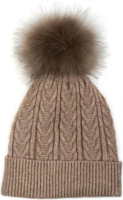 Produktbild von styleBREAKER Damen Feinstrick Bommelmütze mit Zopfmuster, Kunstfell Bommel Mütze, gefütterte Winter Strickmütze 04024100