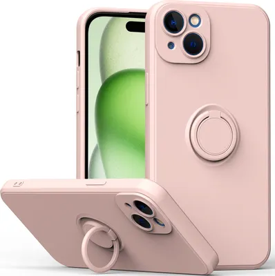 Produktbild von iPhone 15 Handyhülle, Ring Halter Ständer Kratzfeste Weiche Silikon schutzhülle für iPhone 15 Pink