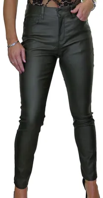 Productafbeelding van Damen jeans met stretch en een look van kunstleer, hoge taille, kleur groen, maten 36-48 (48)