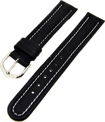 Produktbild von Uhrenarmband Lederband Schwarz mit weißer Naht 18mm dick gepolstert NEU