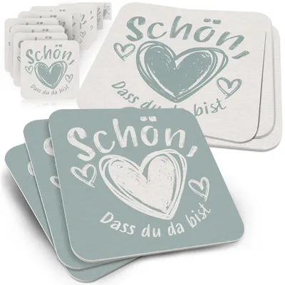 Produktbild von Funke & Brand Untersetzer mit Spruch "Schön, dass du da bist" - Bierdeckel mit Text - 50 Stück Funkegrün
