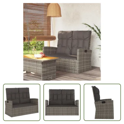 Produktbild von The Living Store Gartenbank mit Liegefunktion & Kissen Grau 118 cm Poly Rattan