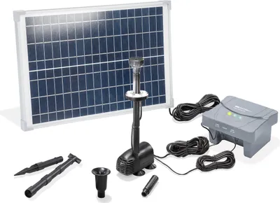 Produktbild von esotec Solar Teichpumpenset 25/700 LED, Teichpumpe mit Filter, außen Sprinklerpumpe 700l/h, LiFePo4 Akku, Solarmodul 25W, Solarbrunnen, Gartenteich Wasserspiel, Springbrunnenpumpe 101024
