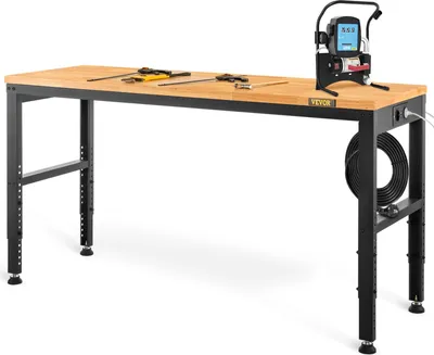 Zdjęcie produktu dla Stół warsztatowy z regulacją wysokości 135 x 46 x 72 - 97 cm stół zaciskowy, udźwig 900 kg, brązowy składany stół narzędziowy ze stali walcowanej na zimno, wielofunkcyjny stół warsztatowy do magazynu i biura