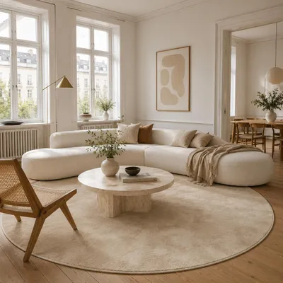 Produktbild von Luxus Super Soft Hochflor Teppich Melia Beige Rund, Größe:160 cm Rund