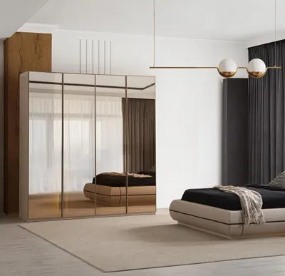 Produktbild von Moderner Beiger Kleiderschrank Schlafzimmer Glasschrank 4-türig