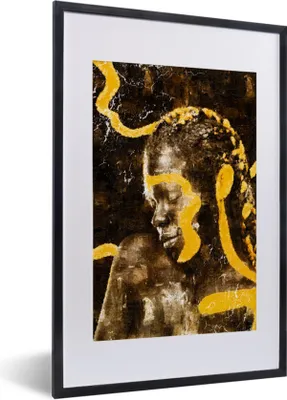 Produktbild von MuchoWow® Gerahmtes Poster Frau - Schwarz - Gold 40x60 cm - Poster mit Schwarzem Bilderrahmen Wandposter Rahmen Foto Bilder - Poster in Rahmen