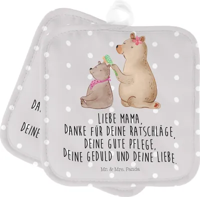 Produktbild von Mr. & Mrs. Panda Topflappen Bär Kind - Grau Pastell - Geschenk, Topfhandschuhe, Opa, Mutter, Mama, Papa, Topfhandschuh, Muttertag, Ofenhandschuh, Topflappen Set, Vorbild