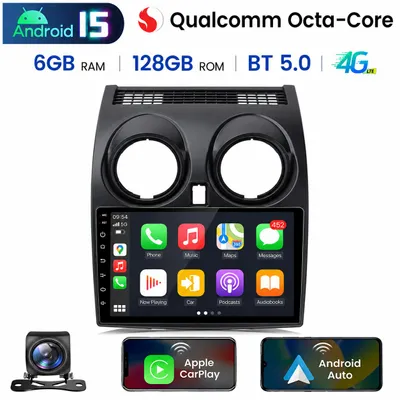 Obrázek produktu pro Autorádio CarPlay Android Auto pro Nissan Qashqai 1 J10 (2006-2013) - výkonný osmijádrový procesor, 6+128 GB, GPS, Bluetooth, dotykový displej, Obrázek vytvořený pomocí AI