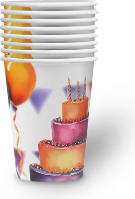 Produktbild von Becher Happy Birthday Watercolor – 8er-Pack, 250 ml, bunte Partybecher