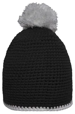 Produktbild von Myrtle Beach MB7964 | Pompon Hat with Contrast Stripe Wintermütze - Farbe: Black/Light Grey - Größe: One Size