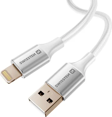 Zdjęcie produktu dla Swissten, kabel USB do Lightning, pleciona konstrukcja, ochrona przed splątaniem, biały
