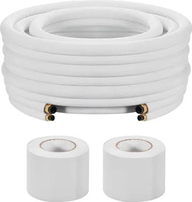Produktbild von Kältemittelleitung - Kupfer-Doppelrohr - Länge 30,48 m - Ø 6,4 & 12,7 mm - PE-Isoliert - Vormontierte Bördelmuttern - Für Split-/Mini-Split-Klimaanlage & Wärmepumpe