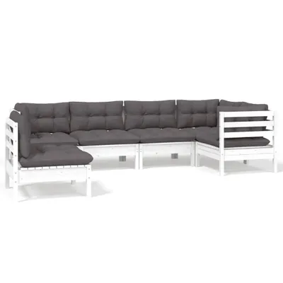 Produktbild von vidaXL 6-tlg. Garten-Lounge-Set mit Kissen Weiß Kiefernholz