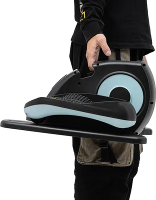 Produktbild von Leiser Mini-Crosstrainer für unter den Schreibtisch - Elektrischer Beintrainer - 5 Stufen - Fernbedienung & Display - Büro, Zuhause, Reha - Blau