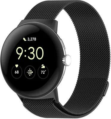 Produktbild von Stravo Milanaise-Armband für Google Pixel Watch 1/2/3/4 41 mm, Edelstahl, Magnetverschluss, verstellbar, Schwarz