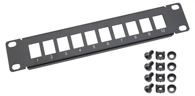 UTP Keystone-Patchpanel für 10 Zoll Serverschränke von HMF mit 10 Ports RJ45 in Schwarz