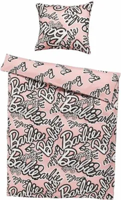 Zdjęcie produktu dla Komplet pościeli Unyqoos® Barbie do jednoosobowego łóżka – 140 x 200 cm, 70% poliester/30% bawełna, poszewka na poduszkę 60 x 70 cm, dwustronna z logo