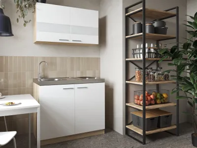 Produktbild von Küche Miniküche Singleküche Pantry Eiche Sägerau Weiß Merle 100 cm Respekta