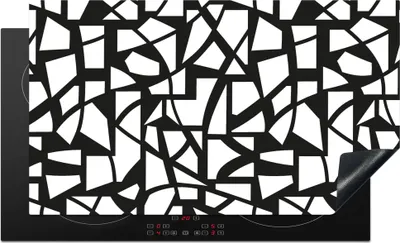 Produktbild von KitchenYeah© Herdabdeckplatte Muster - Geometrisch - Weiß - Schwarz , 89x51cm, Küche Deko, Glaskeramikkochfeld Herdabdeckung, Abdeckplatte fùr Kochfeld