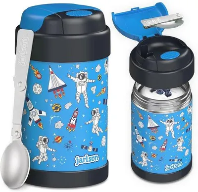 Produktbild von Famanu Thermobehälter für Kinder, Edelstahl, Warmhaltedose für Essen/Babynahrung, Müsli-Becher to go mit Löffel, Joghurtbecher, Lebensmittelbehälter