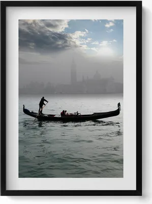 Produktbild von Venezianische Gondeln– Wandbild mit Rahmen – Gerahmtes Bild  – Wanddekoration – 50x70 cm –  Schwarz Rahmen