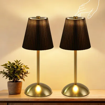 Immagine prodotto di ZMH Lampada da tavolo a batteria Set di 2 Lampade da tavolo a batteria Touch Nero Lampada da camera da letto a 3 temperature di colore dimmerabile con USB Design in tessuto Lampada da interno per sala da pranzo