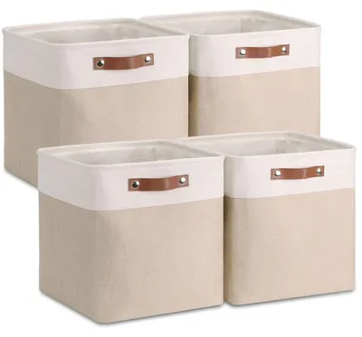 Produktbild von Aufbewahrungsbox aus Stoff, 33 x 33 x 33 cm, Set mit 4 würfelförmigen Aufbewahrungskörben für Schrank, Regal und