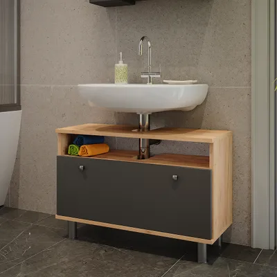 Zdjęcie produktu dla Szafka pod umywalkę Vicco Fynn Złoty dąb power/antracyt 80.2 x 54 cm z szufladą, Model 54382
