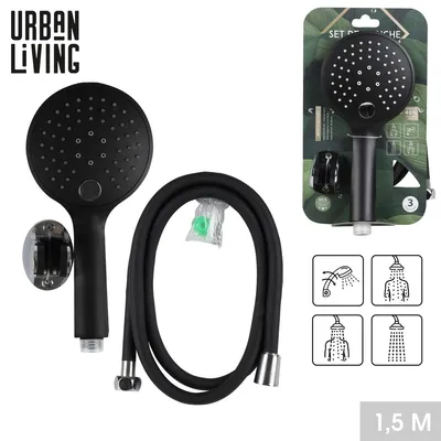 Produktbild von Urban Living 3-Strahl Duschkopf mit 1,5 m Duschschlauch und Halterung 44018