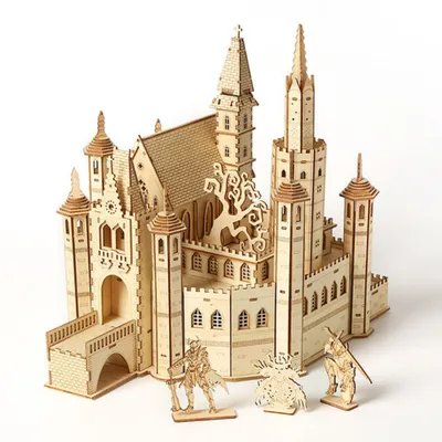 Productafbeelding van 3D-houten puzzel – Ridderkasteel-diorama