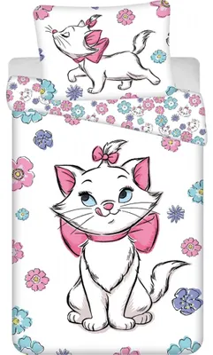 Imagen del producto de Juego de sábanas de algodón con diseño de Marie Cat de Disney, suave y cómodo, de 140x200 cm y 70x90 cm