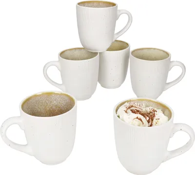 Produktbild von TZIA 6er Set Kaffeebecher Steingut Weiß Vanille Kaffee Tee Tasse