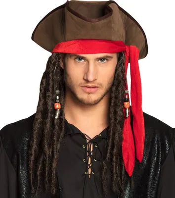 Immagine prodotto di Cappello da pirata con parrucca accessorio per costume marrone - taglia unica