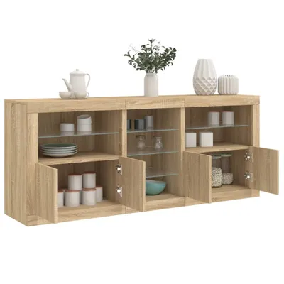 Produktbild von vidaXL Sideboard mit LED-Leuchten Sonoma-Eiche 162x37x67 cm